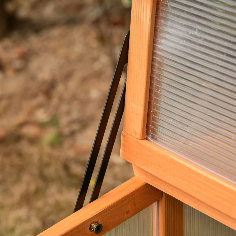 Outsunny Frühbeet Treibhaus Gewächshaus Frühbeetkasten Pflanzenbeet mit Abdeckung aus Holz und Polycarbonat wetterfest Orange 90 x 80 x 58 cm
