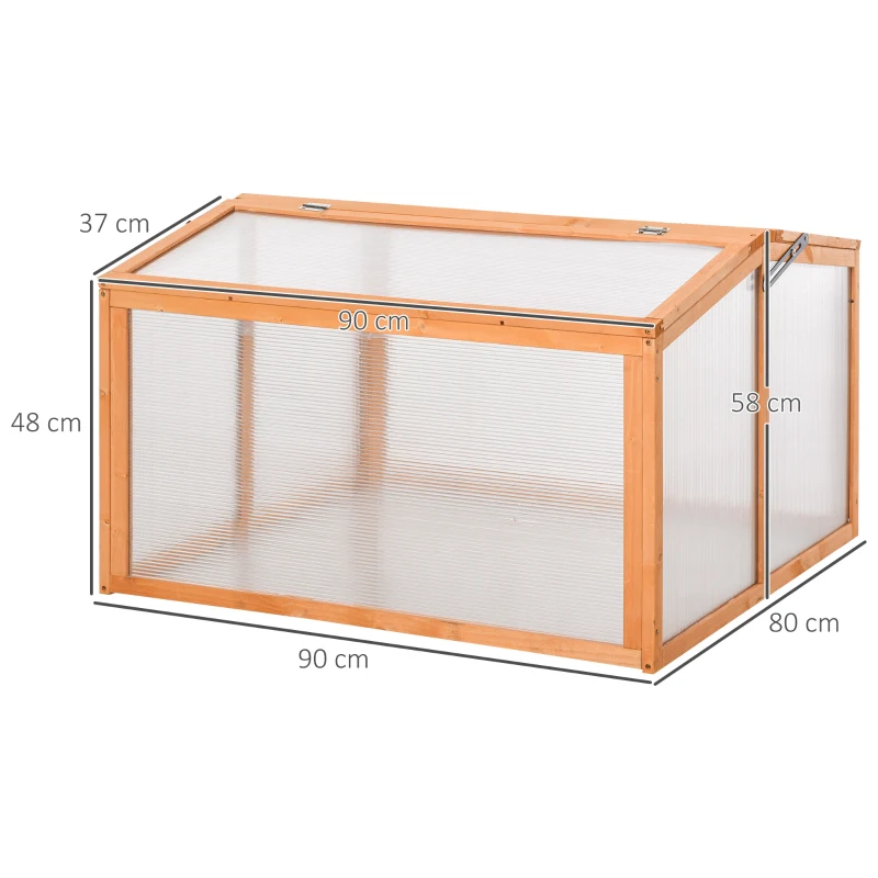 Outsunny Frühbeet Treibhaus Gewächshaus Frühbeetkasten Pflanzenbeet mit Abdeckung aus Holz und Polycarbonat wetterfest Orange 90 x 80 x 58 cm