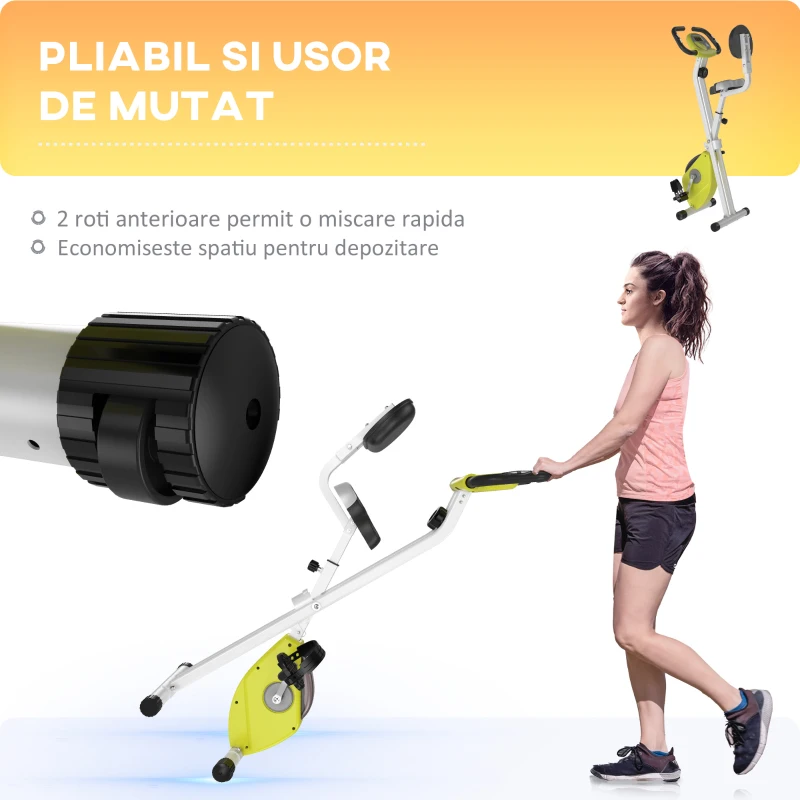 HOMCOM Cyclette Magnetica Pliabila, cu Inaltime si Intensitate Reglabile, Ecran LCD, Galbena(m-6)