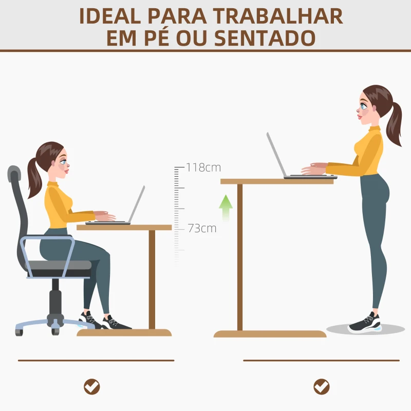 Vinsetto Secretária Elétrica de Pé Secretária Elevatória com Altura Ajustável Função de Memória 120x60x73-118 cm Marrom