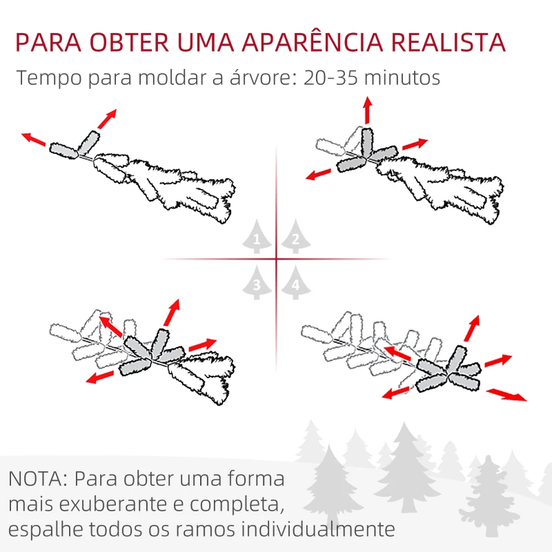 HOMCOM Árvore de Natal Artificial 180 cm Árvore de Natal com 648 Ramos Fácil de Montar e Base Desmontável de Aço Ø70x180 cm Verde