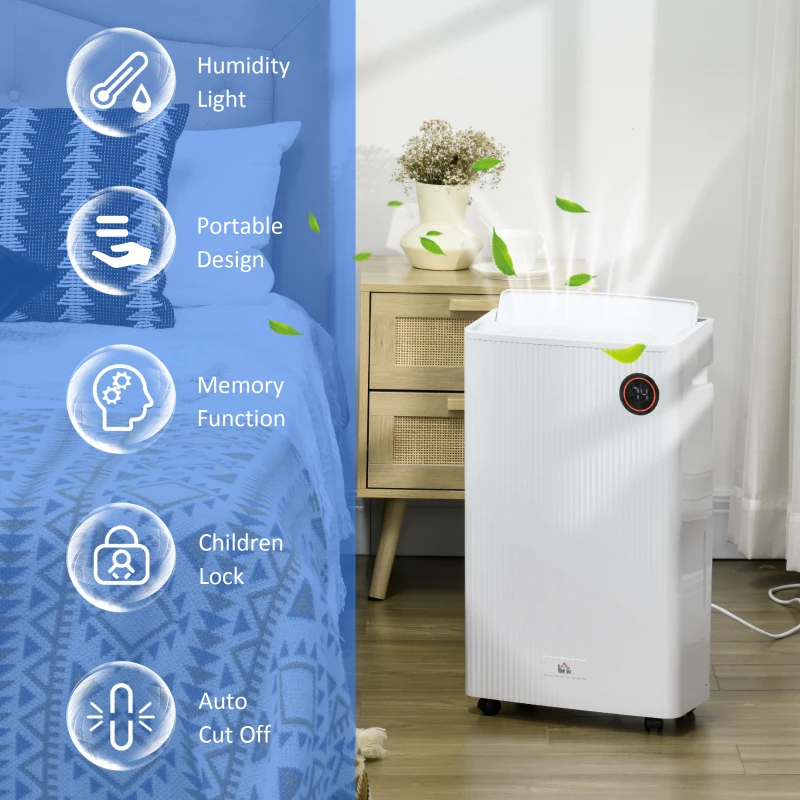 HOMCOM 5500mL Portable Dehumidifier with Air Purifier, UVC, Ioniser, 24H Timer, 5 Modes, 16L/Day, for Home Laundry, White