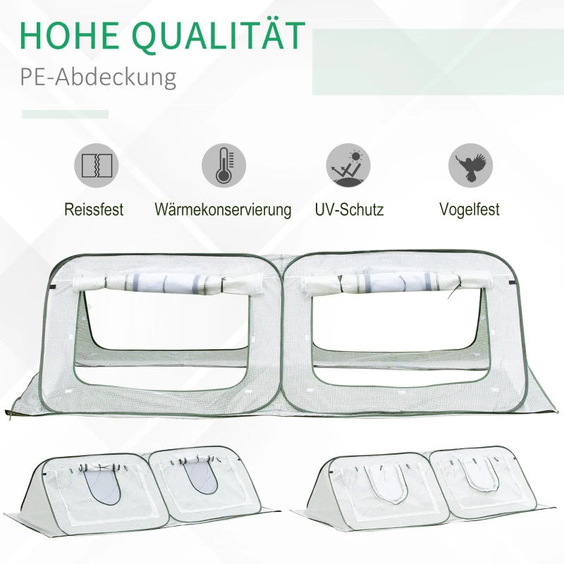 Outsunny Pop-up-Gewächshaus Mini Treibhaus Tomatenhaus Frühbeet Tragbar Faltbar Stahl PE Weiß 240 x 120 X 75 cm