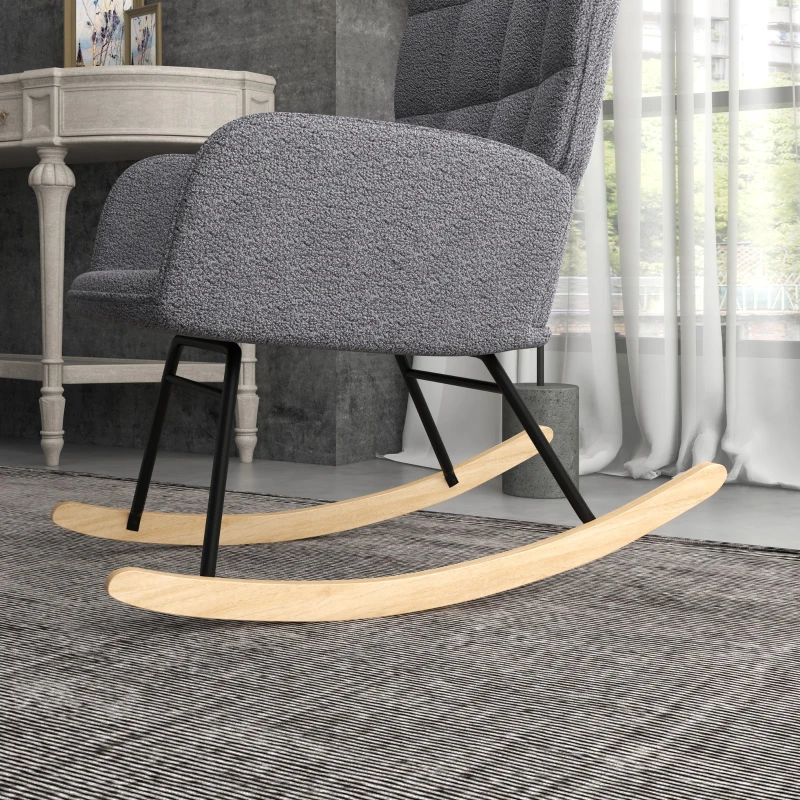 HOMCOM Berber Fleece Nursery Glider Rocker for Nursing, Wingback Rocking Chair for Living Room, Dark Grey(m-8)