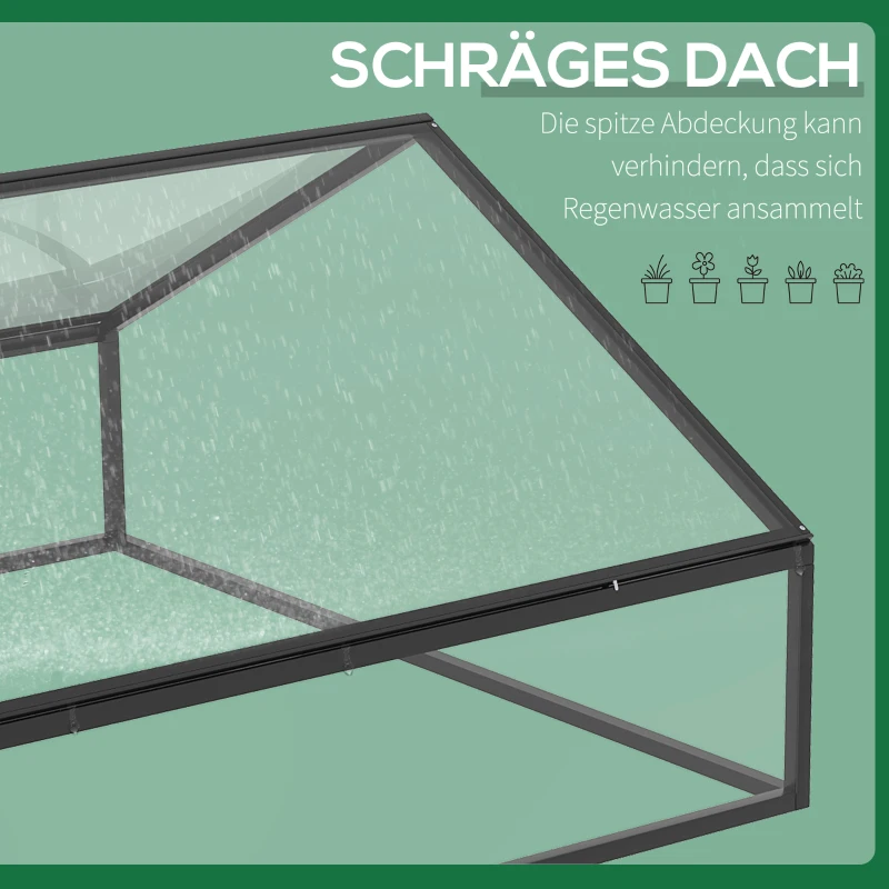 Outsunny Frühbeet Alu Treibhaus Gewächshaus Frühbeetkasten Pflanzenbeet mit Abdeckung Polystyrolplatte wetterfest Schwarz+Transparent 117 x 97 x 52 cm