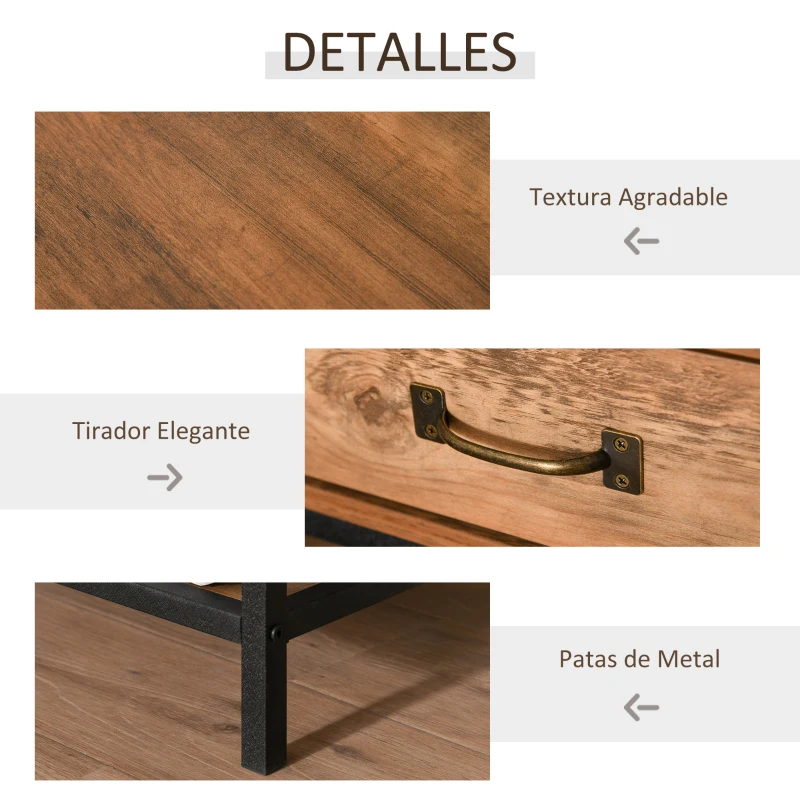 HOMCOM Mesita de Noche Mesilla de Noche con Cajón y Estante Abierto Estilo Industrial Mesa Auxiliar para Dormitorio Sala 48x40x51,5 cm Teca y Negro