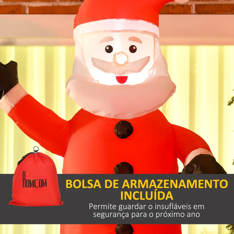 HOMCOM Pai Natal Insuflável com Chaminé 2 Luzes LED e Insuflador Elétrico Decoração de Natal 80x70x210 cm Multicor