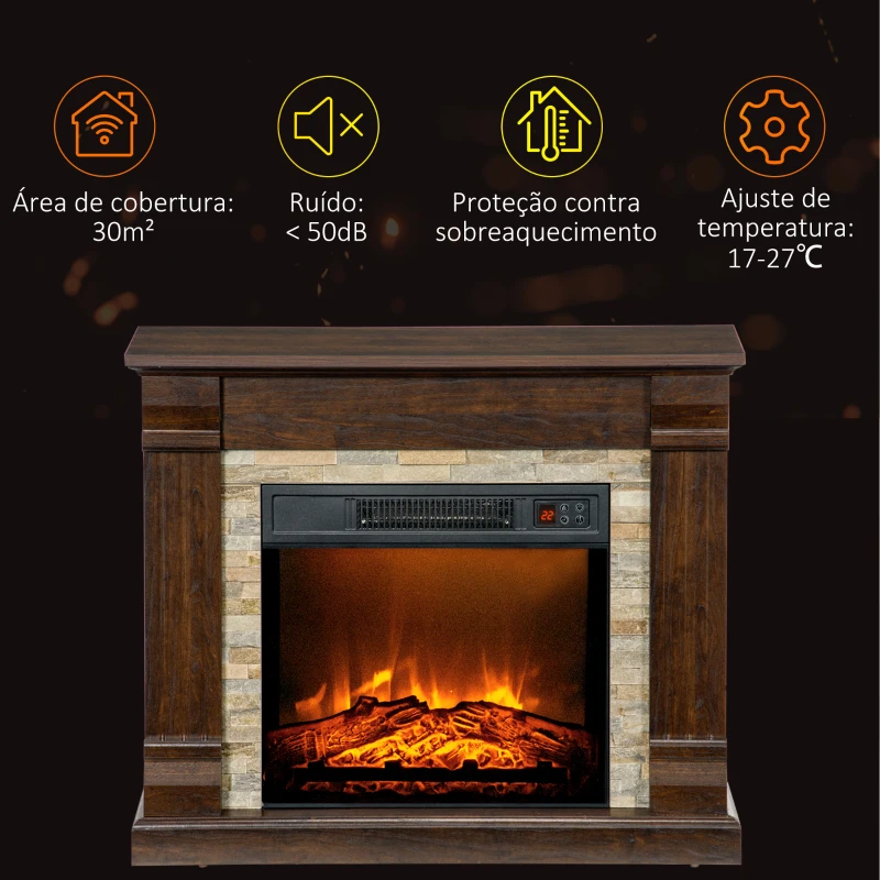HOMCOM Lareira Elétrica 1800W com Efeito de Chama Realista e Proteção Contra Superaquecimento 80x21,6x67,8 cm Marrom