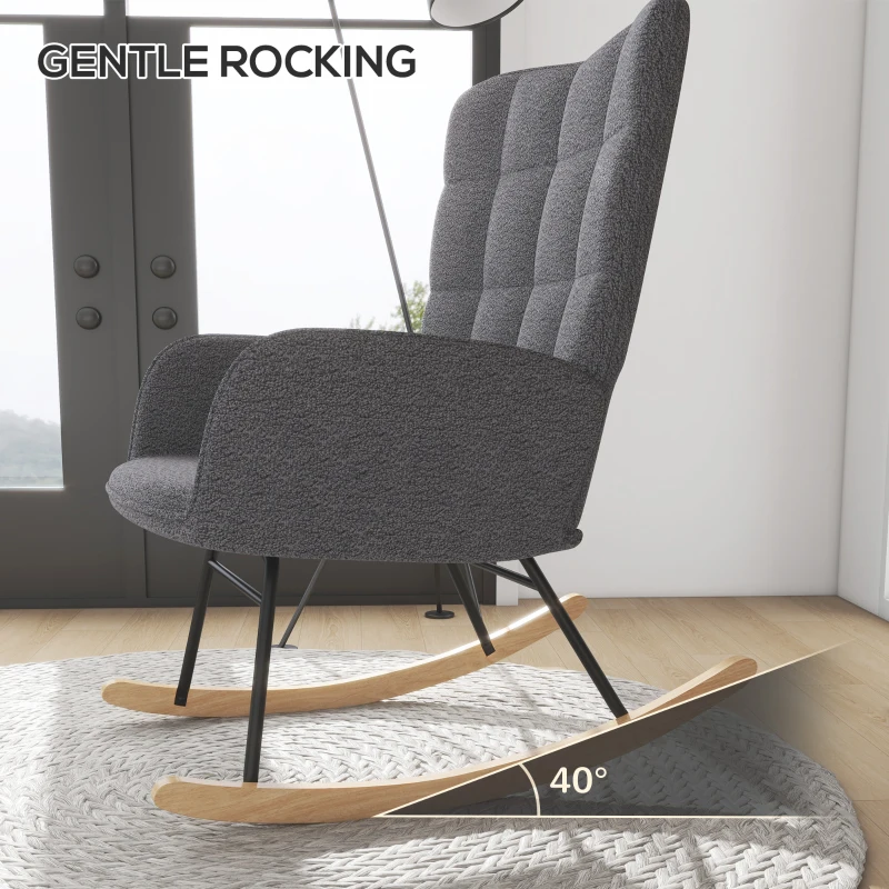 HOMCOM Berber Fleece Nursery Glider Rocker for Nursing, Wingback Rocking Chair for Living Room, Dark Grey(m-4)