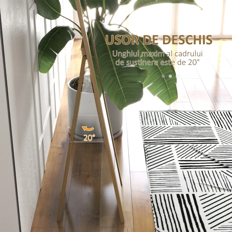 HOMCOM Oglindă cu Ramă din MDF, Picioare și Cârlige pentru Utilizare pe Podea sau pe Perete, 37x40x155 cm, Culoare Lemn