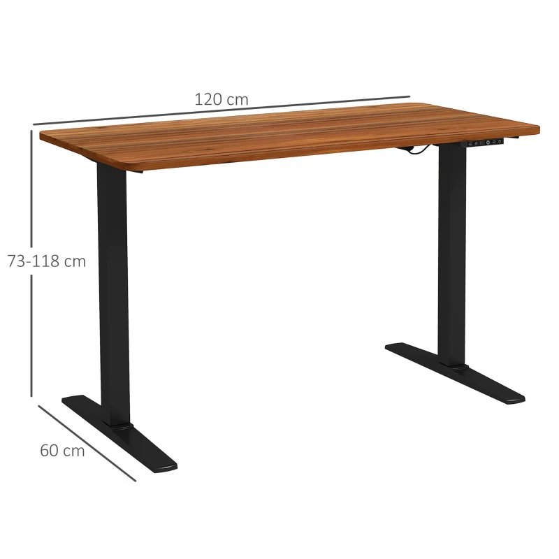 Vinsetto Secretária Elétrica de Pé Secretária Elevatória com Altura Ajustável Função de Memória 120x60x73-118 cm Marrom