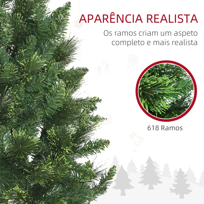 HOMCOM Árvore de Natal Artificial 180 cm Árvore de Natal com 648 Ramos Fácil de Montar e Base Desmontável de Aço Ø70x180 cm Verde