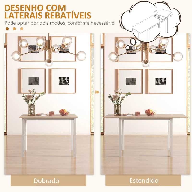 HOMCOM Mesa de Jantar Extensível para 4-6 Pessoas Mesa de Cozinha Moderna com Pés de Aço para Sala de Jantar 160x70x76 cm Madeira