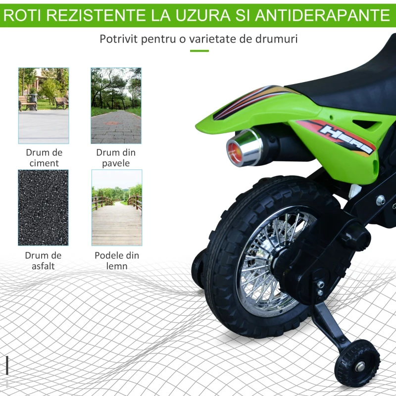 HOMCOM Motoreta MotoCross Electrica pentru Copii, Verde, 107x53x70cm