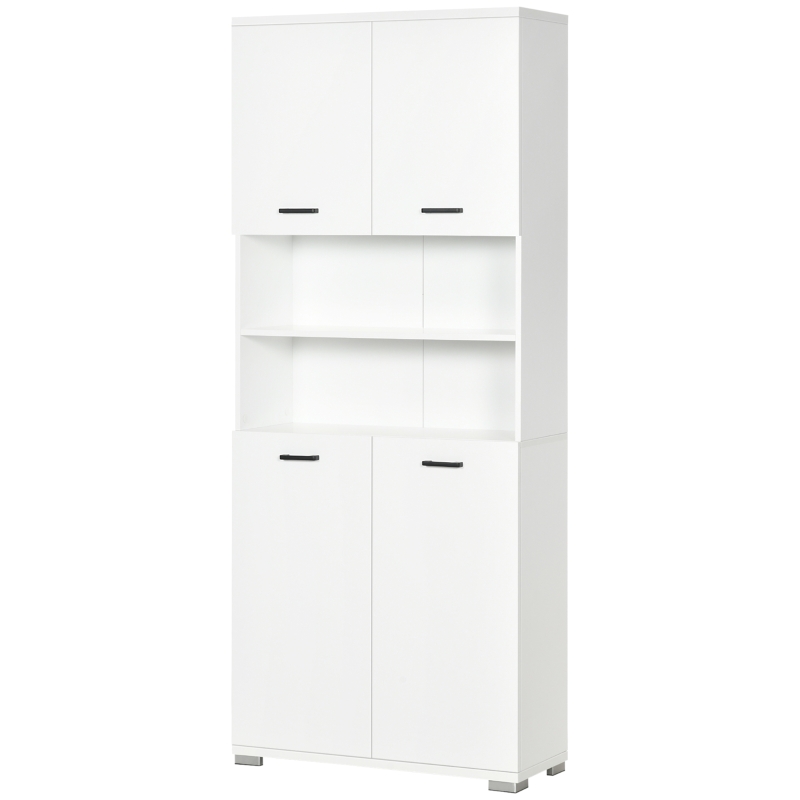 kleankin Dulap Baie din PAL Alb cu 2 Dulapioare cu Usi si  2 Rafturi Deschise, Design Anti rasturnare, 80x33.5x190 cm