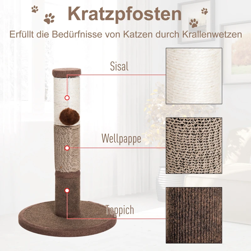 PawHut Kratzstamm Katzenbaum Katzenkratzbaum Kratzbaum Kletterbaum Spielbaum Braun 30x30x46cm