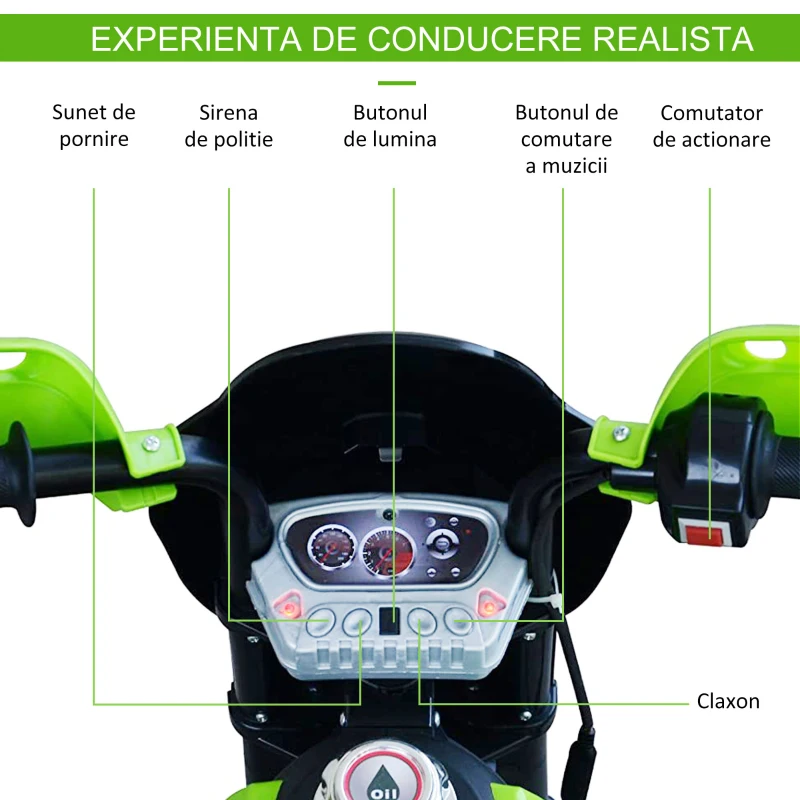 HOMCOM Motoreta MotoCross Electrica pentru Copii, Verde, 107x53x70cm