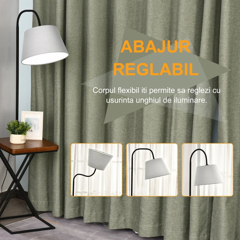 HOMCOM Lampă de Podea Modernă cu Înăcarcător Wireless, Abajur Reglabil și Etajeră Suplimentară, 36x36x165 cm, Negru