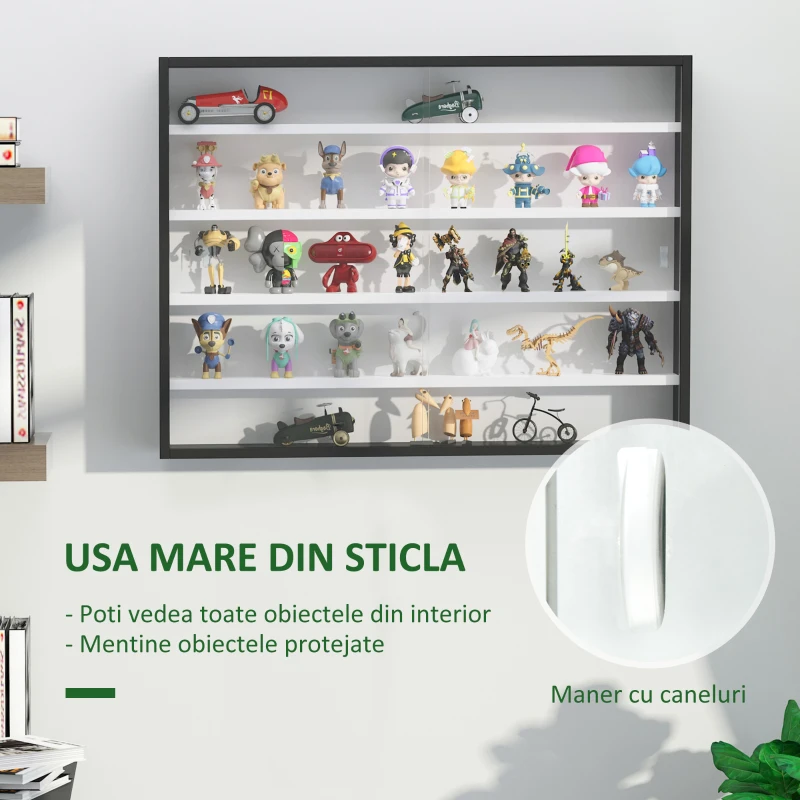 HOMCOM Panou pentru Colectionari cu 5 Etajere Polite Reglabile din Lemn Negru(m-6)