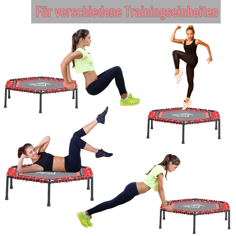 HOMCOM Fitness-Trampolin, Trampolin für Joga, Gartentrampolin, Stahl+Kunststoff, Rot, Ø105 x 26H cm