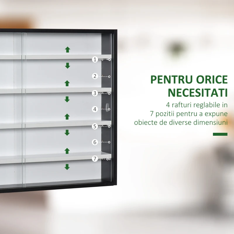 HOMCOM Panou pentru Colectionari cu 5 Etajere Polite Reglabile din Lemn Negru(m-5)
