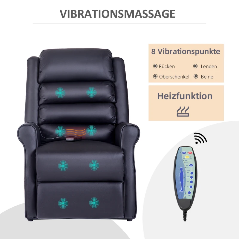 HOMCOM Massagestoel met opstaan hulp, relaxstoel, inclusief afstandsbediening, zwart