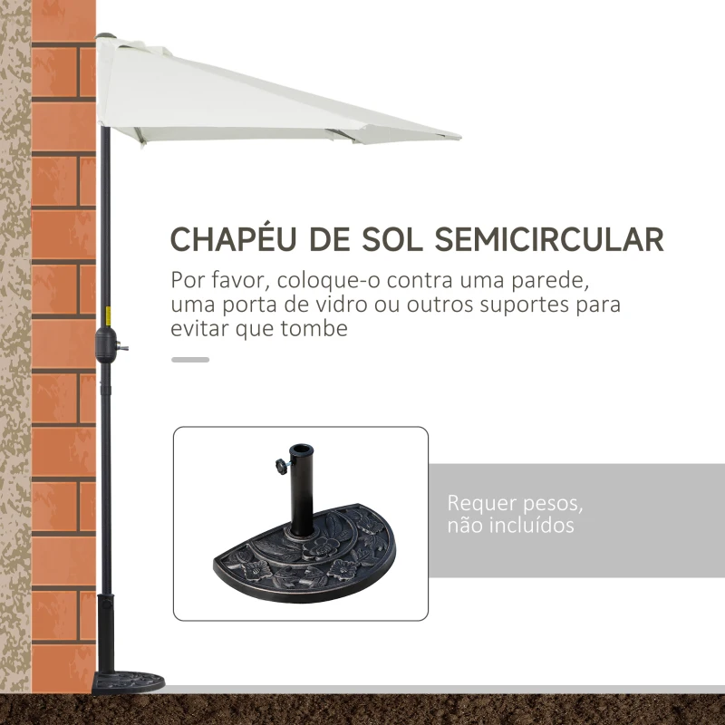 Outsunny Chapéu de Sol Semicircular 269x138x236cm Chapéu de Sol à Manivela para Jardim Terraço Pátio Piscina Creme