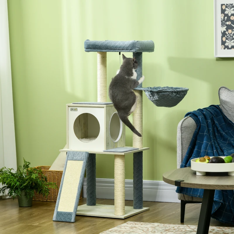 PawHut 114cm Cat Tree for Indoor Cats, with Scratching Posts, hammock, Bed, House