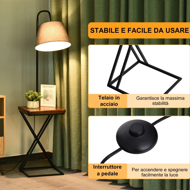 HOMCOM Lampă de Podea Modernă cu Înăcarcător Wireless, Abajur Reglabil și Etajeră Suplimentară, 36x36x165 cm, Negru