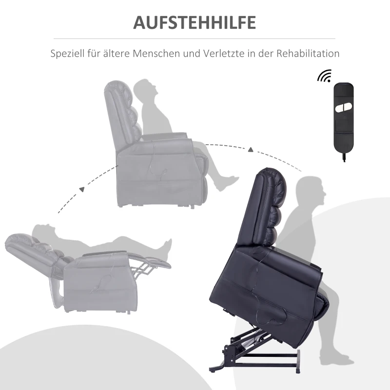 HOMCOM Massagestoel met opstaan hulp, relaxstoel, inclusief afstandsbediening, zwart