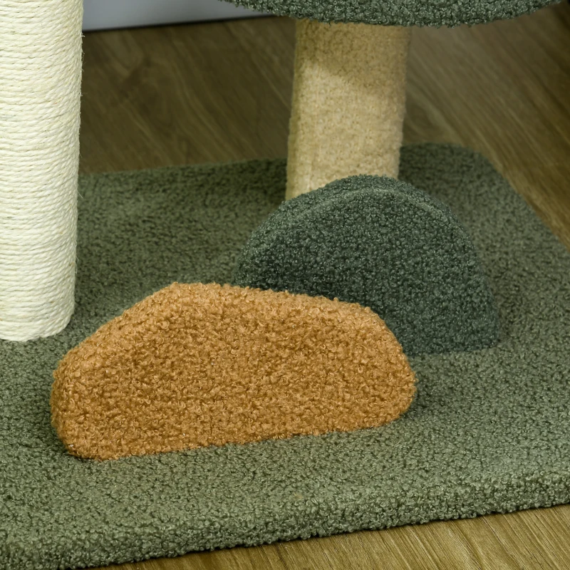 PawHut Kleine krabpaal met 2 ligvlakken, inclusief speelgoed, voor kleine katten, Groen Beige + Bruin
