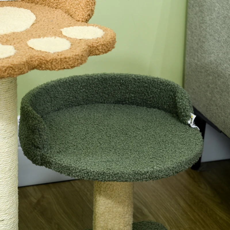 PawHut Kleine krabpaal met 2 ligvlakken, inclusief speelgoed, voor kleine katten, Groen Beige + Bruin