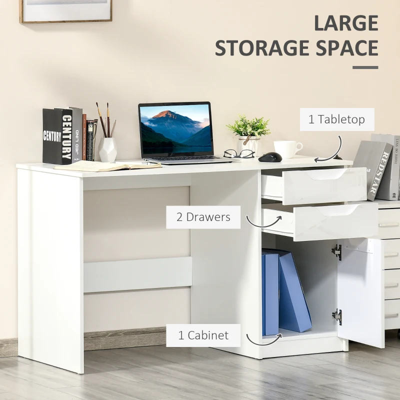 HOMCOM Computer Desk with Drawers, Modern Writing Workstation with Storage Cabinet, PC Study Table for Home, Office, Study, White