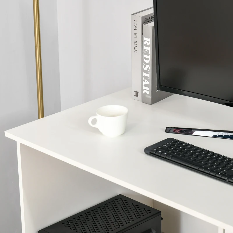 HOMCOM Computer Desk with Drawers, Modern Writing Workstation with Storage Cabinet, PC Study Table for Home, Office, Study, White