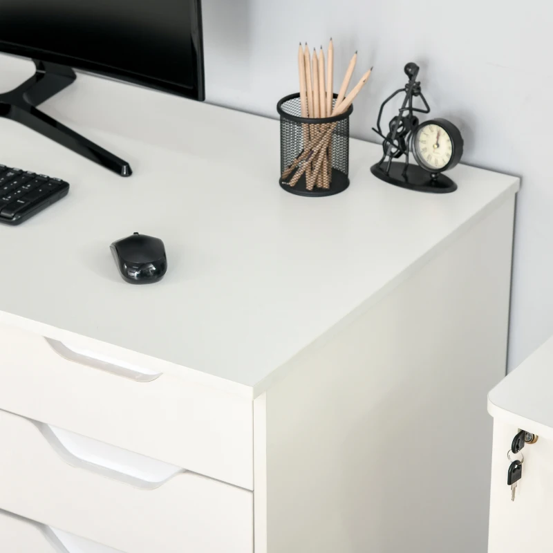 HOMCOM Computer Desk with Drawers, Modern Writing Workstation with Storage Cabinet, PC Study Table for Home, Office, Study, White