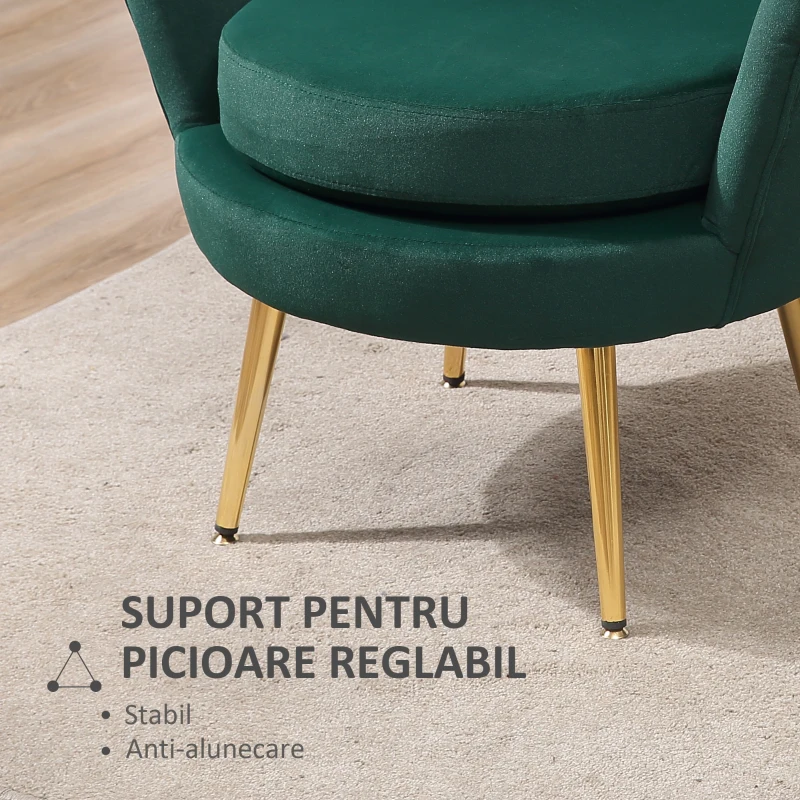 Homcom Fotoliu Vintage – Catifea Verde, Design Elegant Dormitor