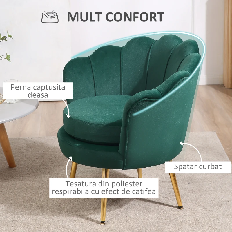 Homcom Fotoliu Vintage – Catifea Verde, Design Elegant Dormitor