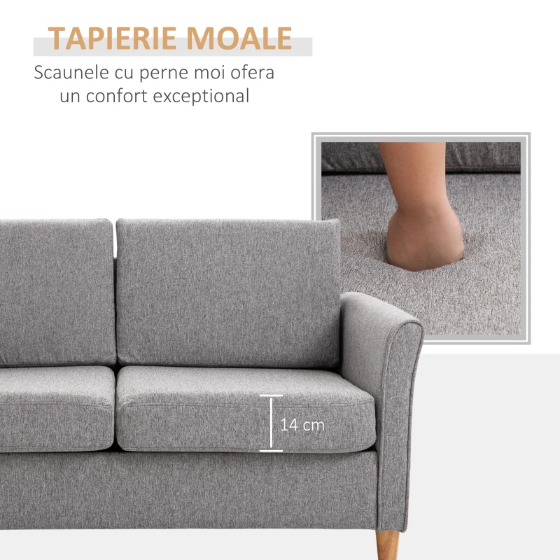 HOMCOM Canapea Doua Locuri cu Invelis in Lin Gri si Schelet in Lemn 141x70x78cm(m-4)