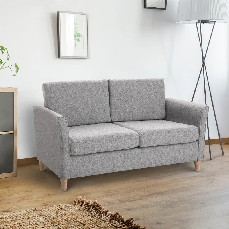 HOMCOM Canapea Doua Locuri cu Invelis in Lin Gri si Schelet in Lemn 141x70x78cm(m-11)