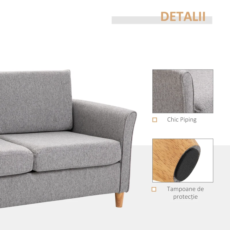 HOMCOM Canapea Doua Locuri cu Invelis in Lin Gri si Schelet in Lemn 141x70x78cm(m-6)