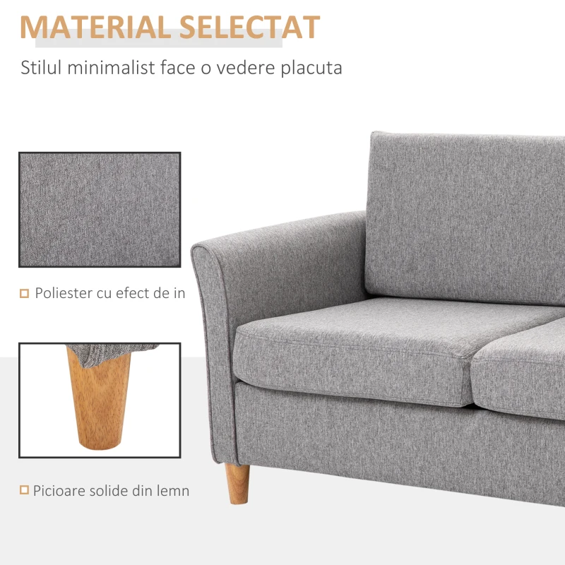HOMCOM Canapea Doua Locuri cu Invelis in Lin Gri si Schelet in Lemn 141x70x78cm(m-5)