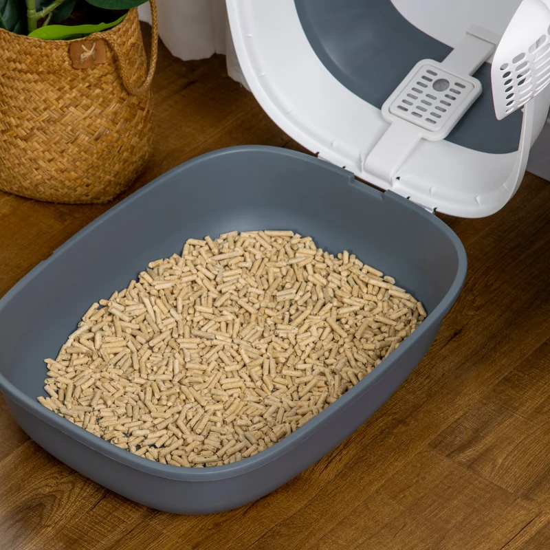 PawHut kattenbak met deksel, kattenbak incl. zandafvoerpedaal, vloerrooster