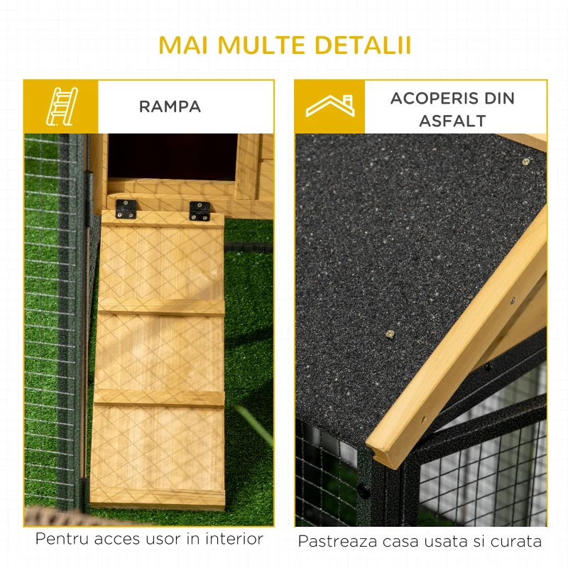 PawHut Cusca de Exterior pentru Iepuri, Cusca cu Tava Detasabila, Curte, Rampa, Casa pentru Animale Mici(m-7)