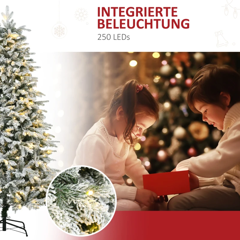 HOMCOM Kunstkerstboom, Incl. Nepsneeuw, LED-Lichten, 180 cm, Groen + Wit