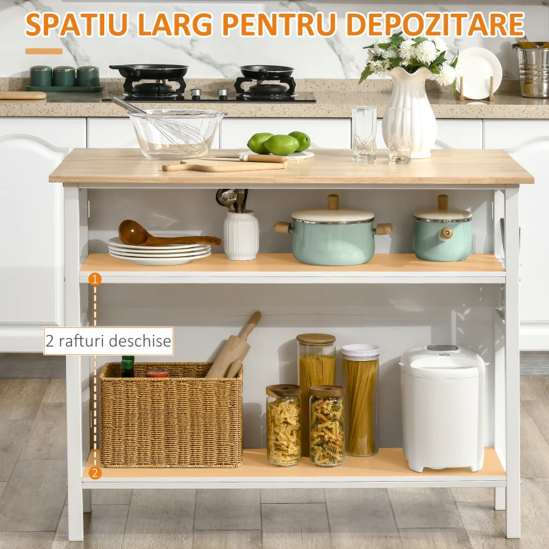 HOMCOM Insula Bucatarie 120×76×91,5 cm – Blat Pliabil, Lemn & Otel(m-5)