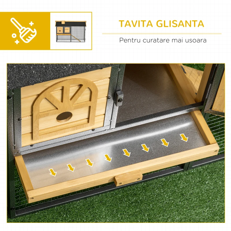 PawHut Cusca de Exterior pentru Iepuri, Cusca cu Tava Detasabila, Curte, Rampa, Casa pentru Animale Mici(m-6)