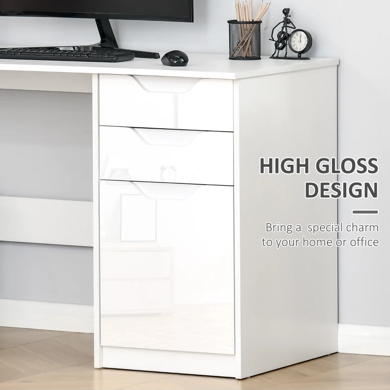 HOMCOM Computer Desk with Drawers, Modern Writing Workstation with Storage Cabinet, PC Study Table for Home, Office, Study, White