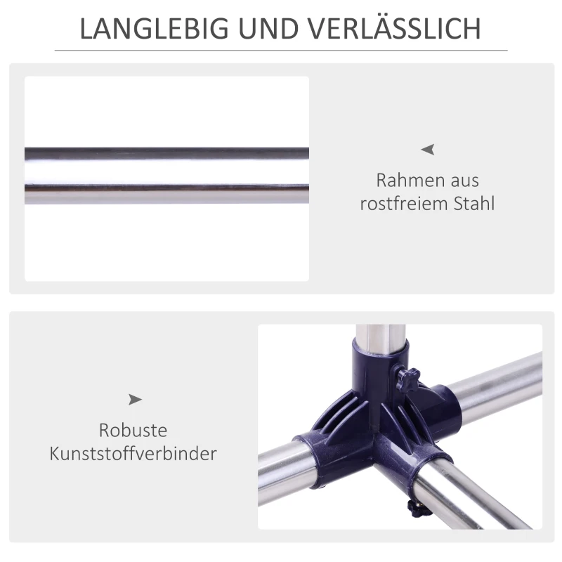 HOMCOM Garderobenständer Kleiderständer mit Rollen Höhenverstellbare und Ausziehbare Kleiderstange Wäscheständer Freistehender Garderobe für Eingangsbereich Edelstahl 86 x 45 x 95 cm