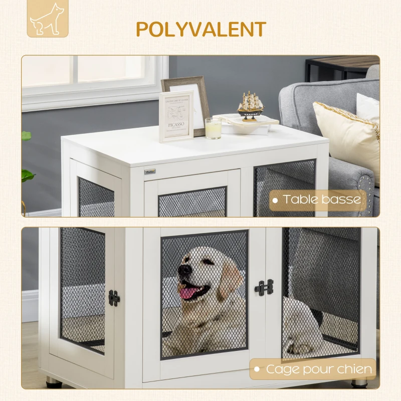 PawHut Cage pour chien cage de chien sur pied avec coussin amovible acier noir et blanc - 94 x 60 x 71,5 cm
