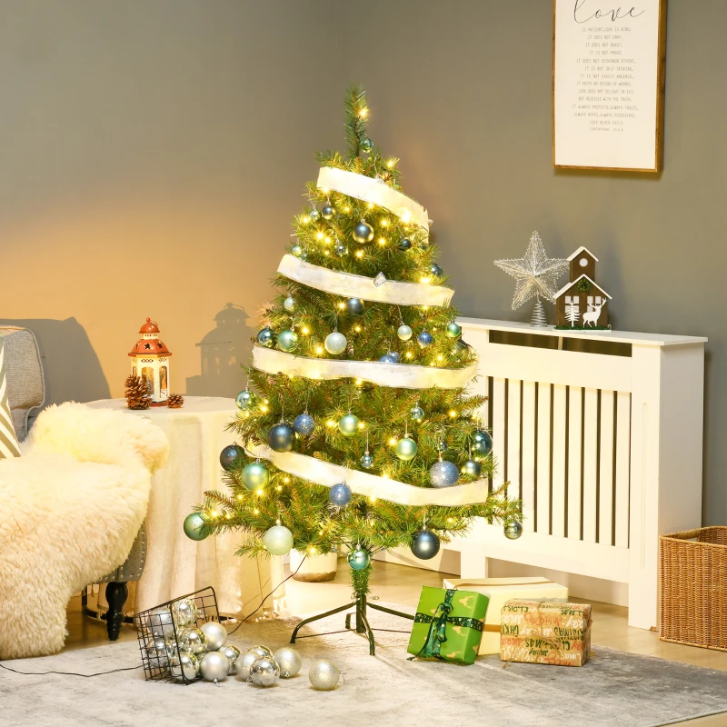 HOMCOM Sapin de Noël artificiel lumineux LED x 160 blanc chaud 8 modes d'éclairages support acier 418 branches 150 cm vert